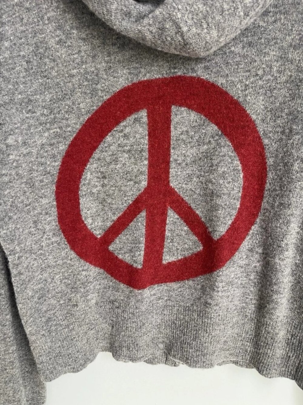 Sundance Gray Lambswool Hooded Cardigan Peace Sign FLAWS - Picture 3 of 8